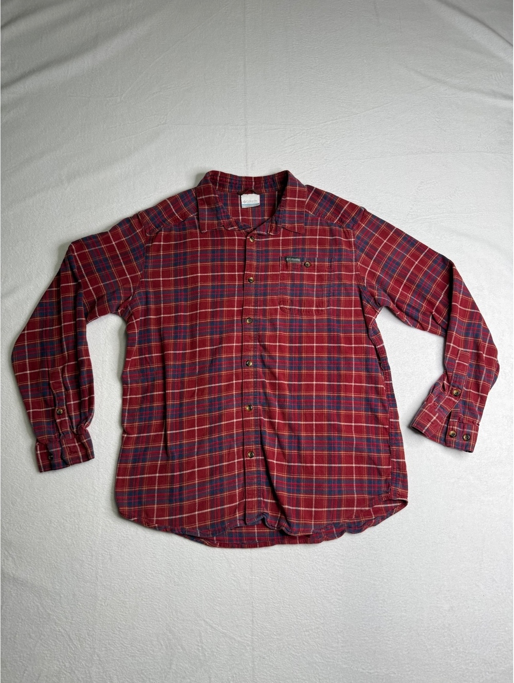 Columbia Sportswear Men’s Large Red Plaid Flannel Shirt Long Sleeve Cotton